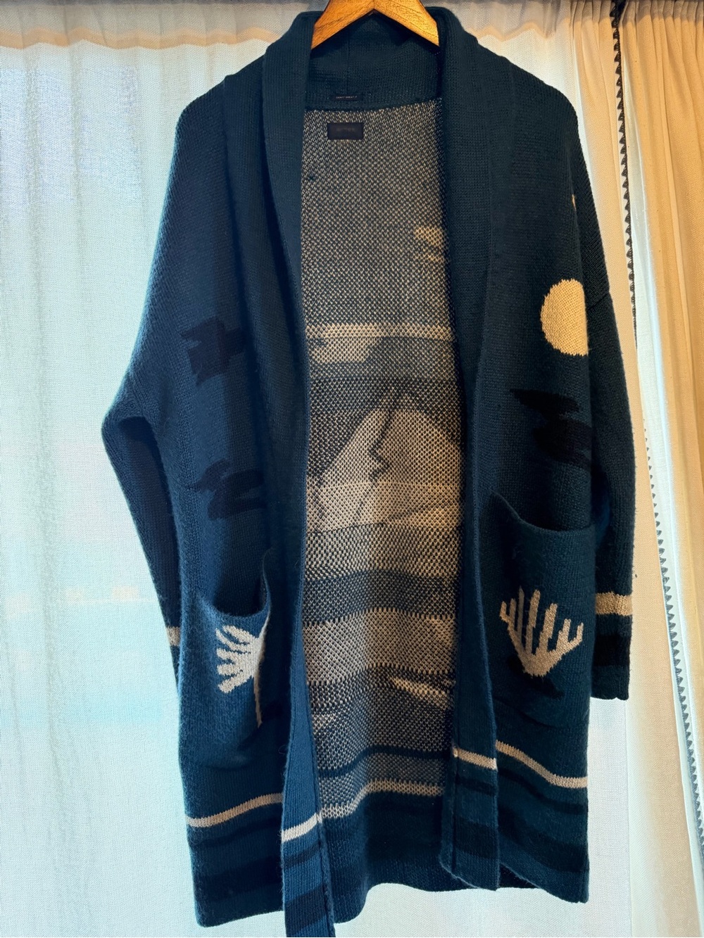 MOTHER Women’s Navy Patterned Open-Front Cardigan Sweater